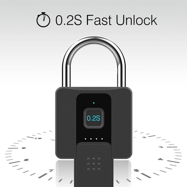 Fingeravtrycksintelligent Hänglås Smart Fingeravtryckshänglås, USB Laddningsbart, Fjärråtkomst, Smart Nyckelfritt Säkerhetslås för iOS/Android, IP65