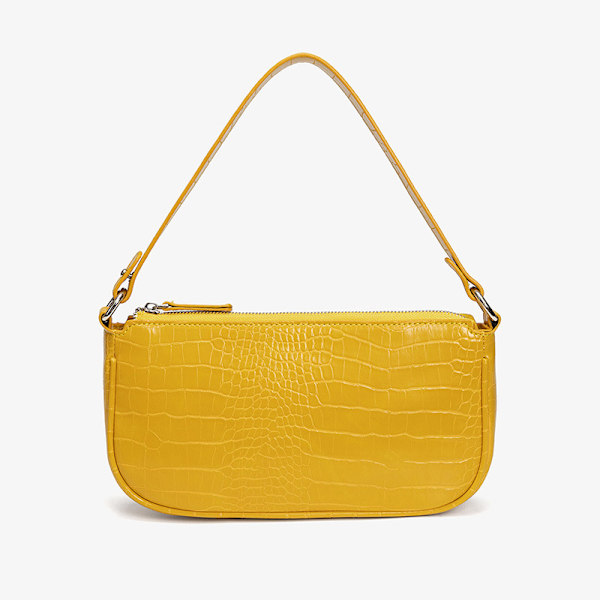 Väska med krokodil-effekt, retro, konstläder, klassisk clutch, axelväska, handväska för kvinnor gul
