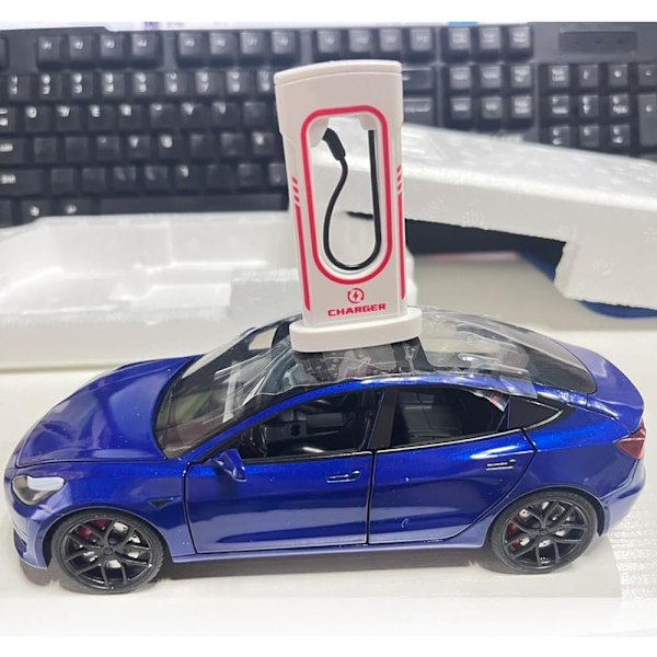 1/24 Skalig Diecast Bilmodell 3, Legering Diecast Leksaksbilar Drag tillbaka Leksaker med Ljud & Ljus, Fordon Leksaker för Barn Present Bilälskare Samling blå