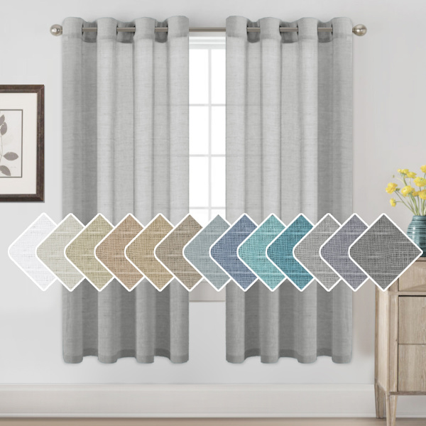 Linnegardiner Nickelögla Naturligt Linne Halvtransparenta Gardiner 2 Paneler, Sekretess Lägg till Premium Mjuk Rik Material Draperi för Sovrum/Vardagsrum grey Width 132cm x Height 137cm