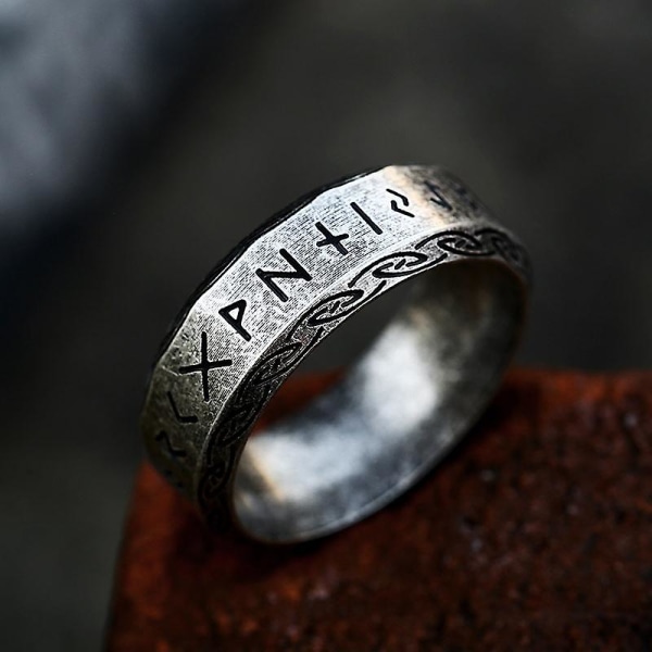 Rostfritt stål Odin Norse Viking Amulet Rune Män Ring Mode 7