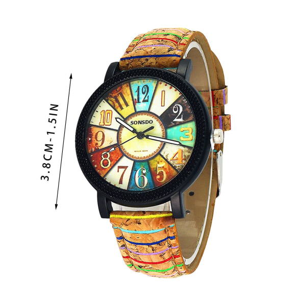 Vintage Quartz klockor för kvinnor med flerfärgat mönster läder klockband Casual armband Watch Wonderful Gift W