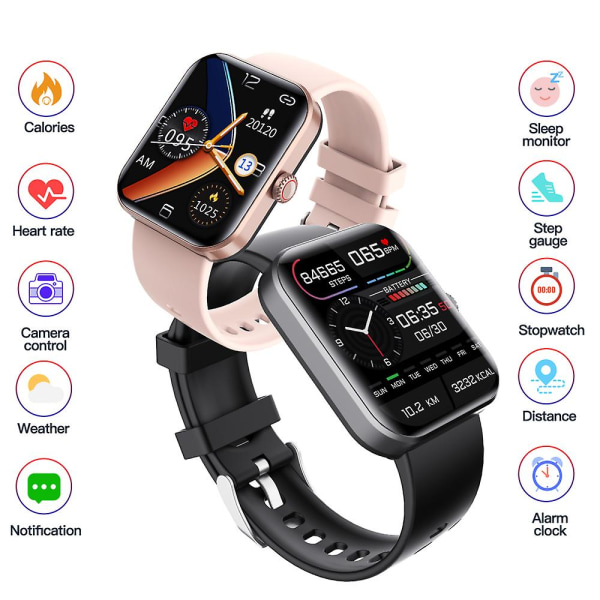 Bluetooth Smart Watch 19blodtryckstest Pulsmätning Ny Black steel