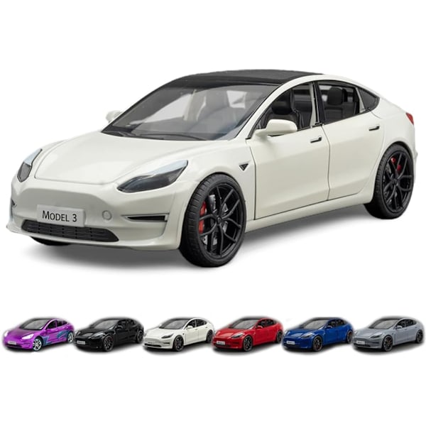 1/24 Skalig Diecast Bilmodell 3, Legering Diecast Leksaksbilar Drag tillbaka Leksaker med Ljud & Ljus, Fordon Leksaker för Barn Present Bilälskare Samling vit