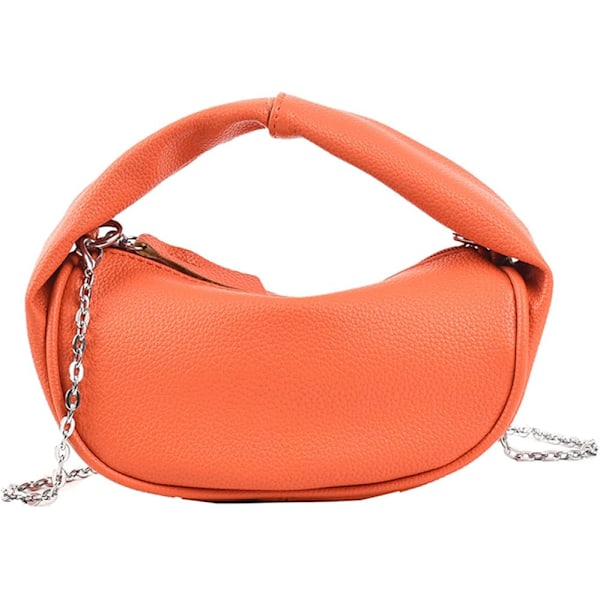 Liten axelväska för kvinnor, trendig mini mjuk crossbody-väska, lätt clutch-plånbok med kedja orange