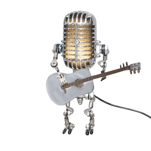 Vintage mikrofon Robot bordslampa Hem skrivbordsdekoration K