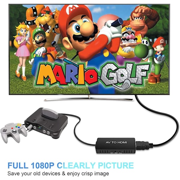 RCA till HDMI-omvandlare, AV till HDMI kompositvideo-ljudomvandlare, stöder PAL/NTSC för PS2, PS3, STB, VHS, VCR, Blu-Ray DVD