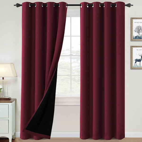 100% Mörkläggningsgardiner för Sovrum Termiskt Isolerande Mörkläggningsgardiner 108 tum Längd Värme och Fullt Ljusblockerande Gardiner för Vardagsrum Burgundy W 42inch x L 84inch