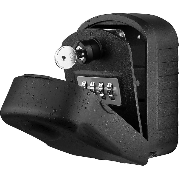 Säker nyckellåda [ny generation] med 4 nödkodsnycklar Vattentät och rostskyddad väggmonterad (svart)