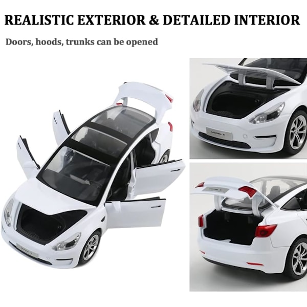 1/24 Skalig Diecast Bilmodell 3, Legering Diecast Leksaksbilar Drag tillbaka Leksaker med Ljud & Ljus, Fordon Leksaker för Barn Present Bilälskare Samling vit