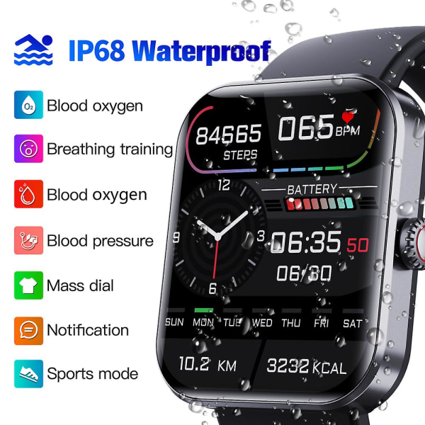 Blodsocker Smart Watch F57l 1,91 tum Body Temperature Fitness Tracker Heart Beige gold steel