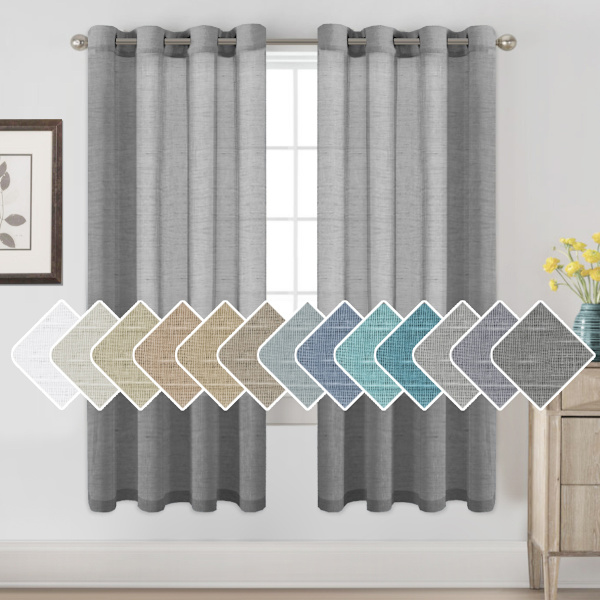 Linnegardiner Nickelögla Naturligt Linne Halvtransparenta Gardiner 2 Paneler, Sekretess Lägg till Premium Mjuk Rik Material Draperi för Sovrum/Vardagsrum Dark gray Width 132cm x Height 183cm