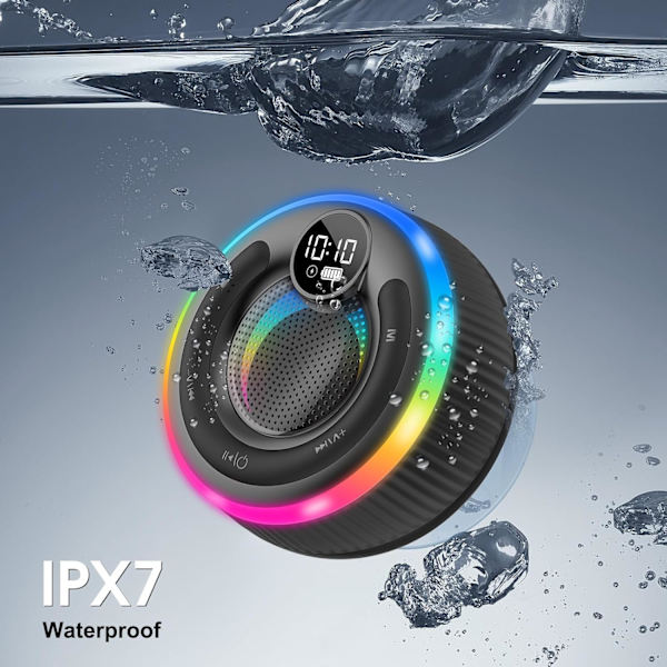 Portabel Bluetooth-högtalare, Duschhögtalare, Vattentät IPX7, Bluetooth Musikbox med Ljus, LED-Display, Handsfree-funktion