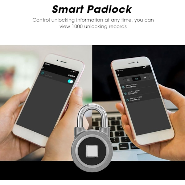 Fingeravtryckslås, Fingeravtryckslås, USB-laddning fjärrkontroll APP Smart lås, Nyckelfri biometrisk grey
