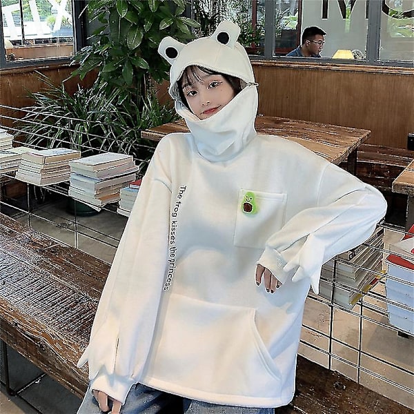 Fleece Hoodies Groda Hoodie Vinter Varma Tjocka Lösa Oversized Sweatshirt Ytterkläder Yellow M