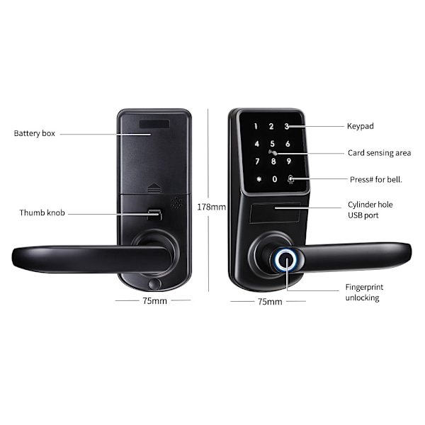 Fingerprint elektroniskt dörrlås med app, digitalt säkert tangentbord, fjärrlåsning för hem och hotell, Smart Lock White