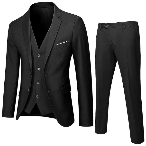 Herrkostym Business Casual 3-delad kostym kostym byxa linne Bröllopsfest kostym M