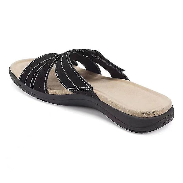 Kvinnors ortopediska bekväma premium runda tåsandaler ihåliga kardborrbandesign Black 36