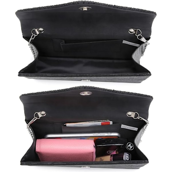 Damkvällsklänning Frosted Satin Clutch Väska Crossbody Handväskor Fest Bal Bröllop Kuvert Black