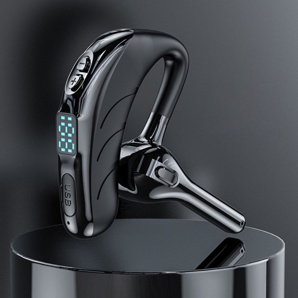 Single Ear Headset med mikrofon Bluetooth 5.2 hörlurar LED Display Öronsnäcka Trådlösa handsfree hörlurar K