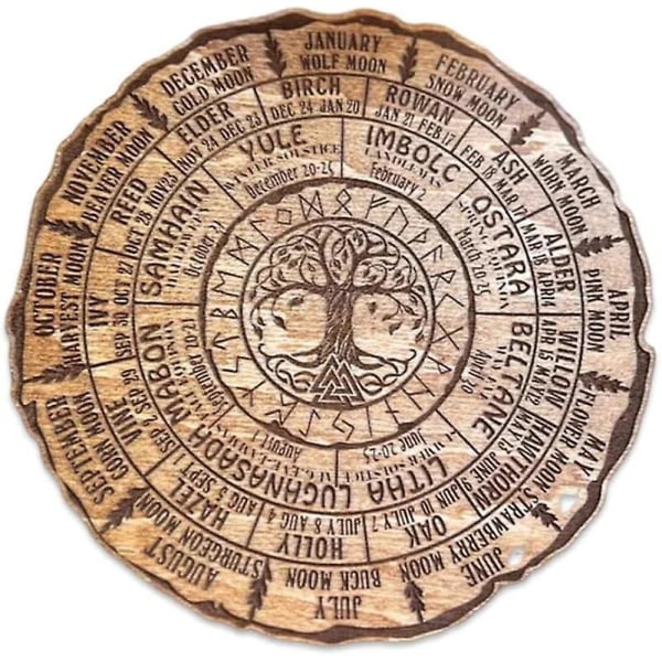 Årets hjul Träskylt, Pagan Witch Sign, Tree Calendar Livets träd Årets hjul, Tree Of Life Decor Wheel Calendar