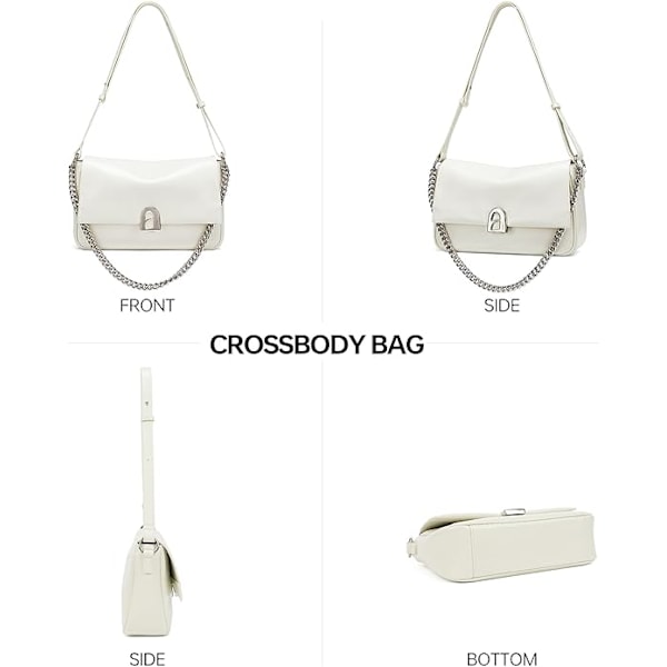 Läder Crossbody Väska för Kvinnor Liten Axelväska med Justerbar Rem Trendig Designer Handväskor vit