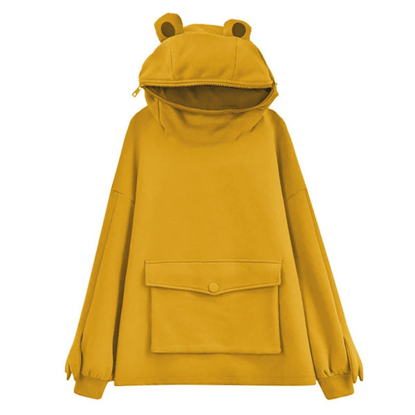 Fleece Hoodies Groda Hoodie Vinter Varma Tjocka Lösa Oversized Sweatshirt Ytterkläder Yellow M