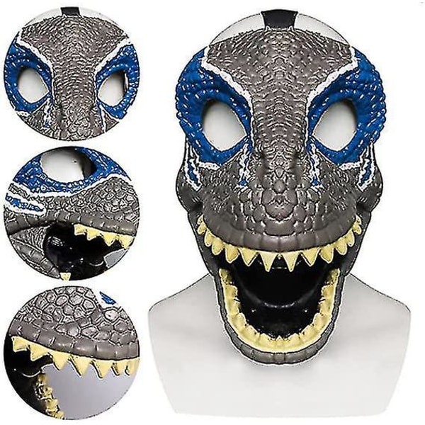 Halloween Party Cosplay Mask Simulering Jurassic Tyrannosaurus Rex Dinosaur Mask Huvudbonad Latex Material Blue