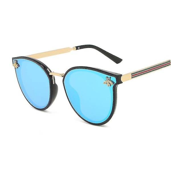 Lyxiga Cat Eye Solglasögon Dammode Bee Runda Solglasögon Kvinnlig Vintage Märke Designer Metall Gradient Oculos De Sol Blue