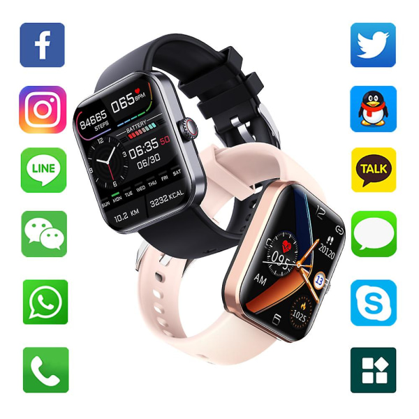 Bluetooth Smart Watch 19blodtryckstest Pulsmätning Ny Black steel