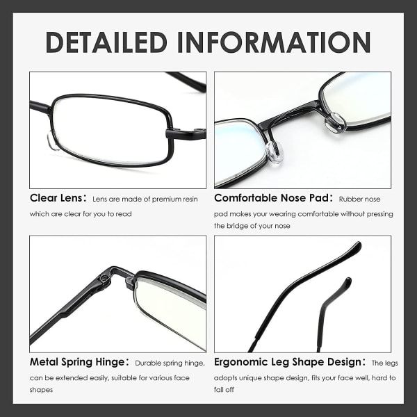 3-pack läsglasögon med smal ficka för män Kvinnor Blåljusblockerande kompakta läsare Fjädergångjärn Metallram Glasögon med bärbar pennklämma Tube C 350 Diopters