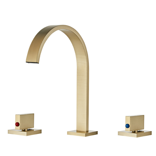 Tredelad Badrumsbänksblandare Modern Mjuk Utlöp Varm- och Kalltvattenblandare Kranar Däckinstallation Gold