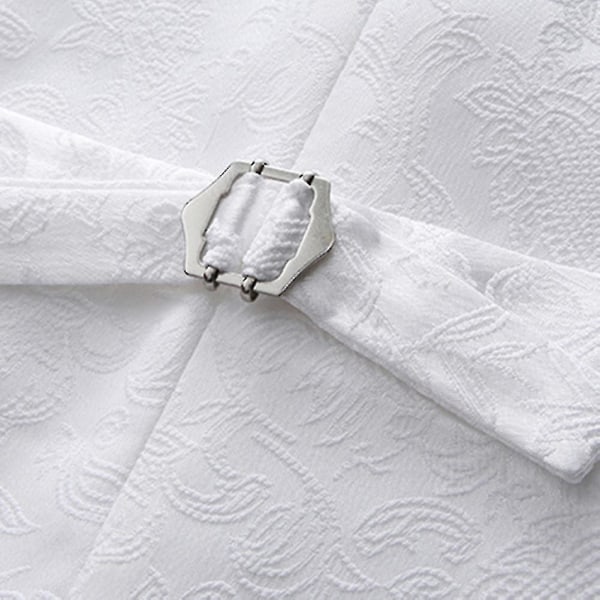Herr Paisley Design Klänning Väst & fluga Set & Pocket Square For Suit Tuxedo White M