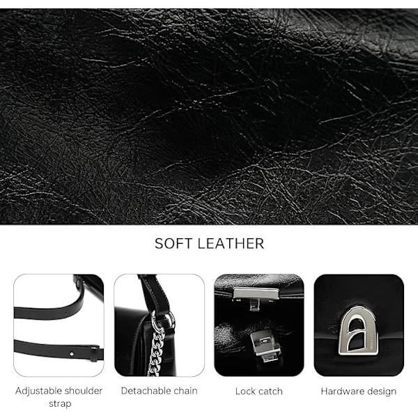 Läder Crossbody Väska för Kvinnor Liten Axelväska med Justerbar Rem Trendig Designer Handväskor svart