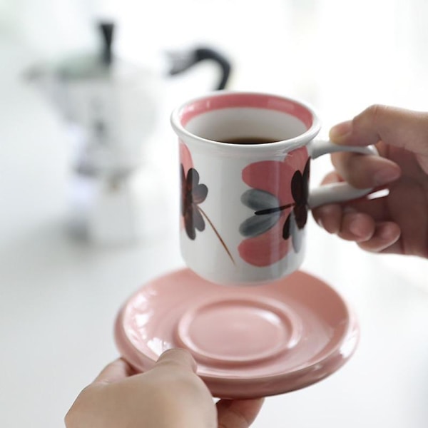Rosa europeisk stil Söt kaffekoppsmönster Cappuccino keramisk kaffemugg Tekoppar