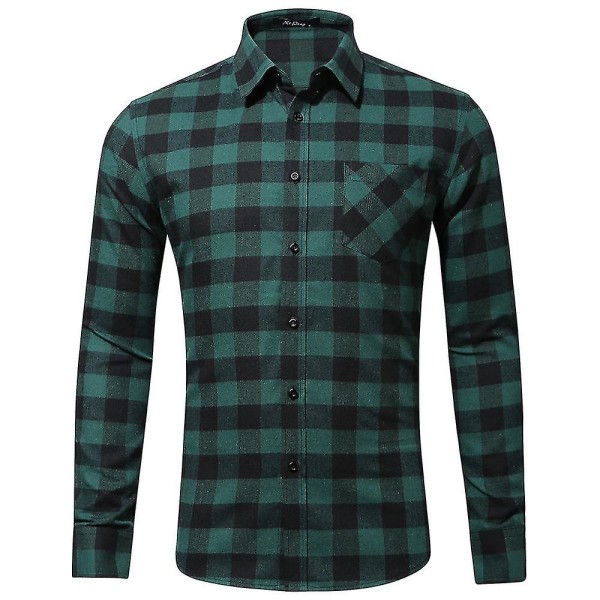 Rutig flanellskjortor för män Långärmad Casual Button Down Slim Fit Outfit Green 2XL