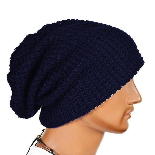 Knitted Slouch Beanie Hats Baggy Oversize Sboard Kepsar Navy Blue
