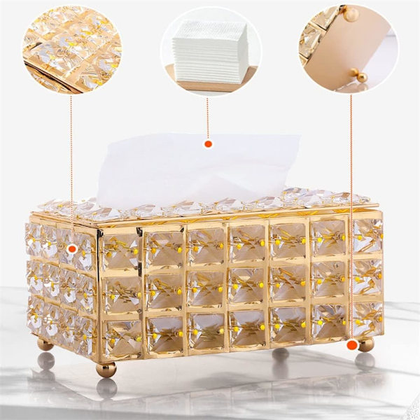 Kristallvävnadslådehållare Kristallkub Vävnadsdispenser Sovrum Kontor Hotell Café Kaffehus Bar Diamantglitterlådor Gold