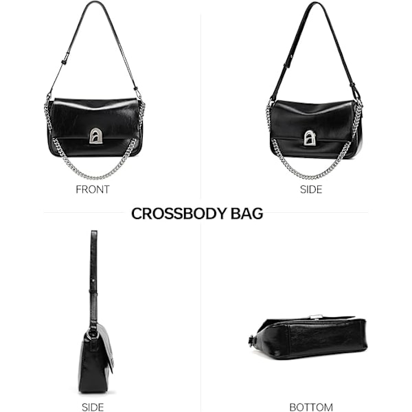 Läder Crossbody Väska för Kvinnor Liten Axelväska med Justerbar Rem Trendig Designer Handväskor svart