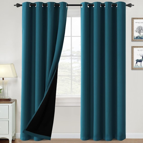 100% Mörkläggningsgardiner för Sovrum Termiskt Isolerande Mörkläggningsgardiner 108 tum Längd Värme och Fullt Ljusblockerande Gardiner för Vardagsrum Dark Teal W 52inch x L 96inch