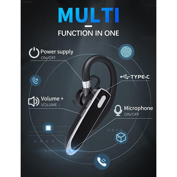 Bluetooth-headset, Trådlöst Bluetooth-öronsnäcka 120 Timmars Samtalstid Inbyggd Mikrofon för iOS Android Mobiltelefon, V5.3 Handsfree Hörlurar