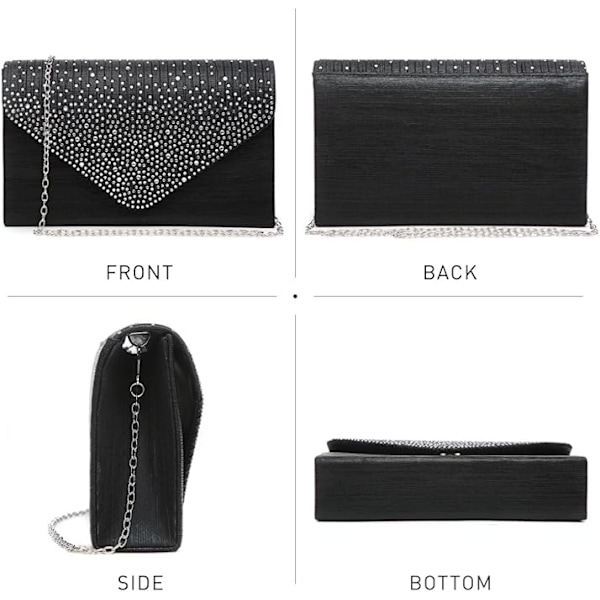 Damkvällsklänning Frosted Satin Clutch Väska Crossbody Handväskor Fest Bal Bröllop Kuvert Black