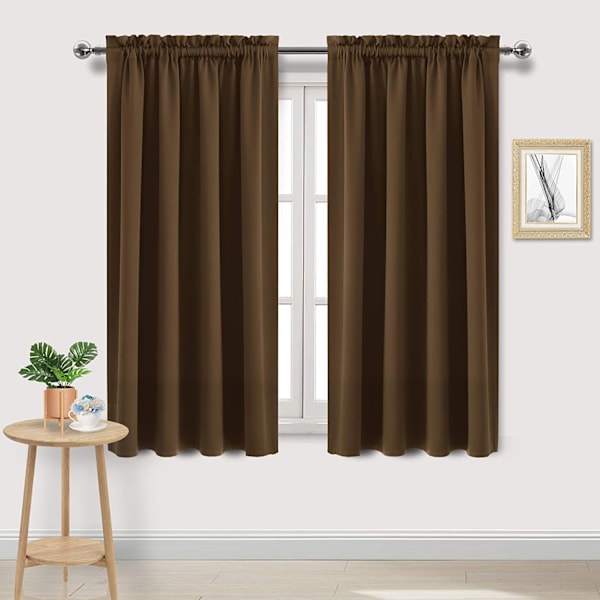 Mörkläggningsgardiner för sovrum – Gardinstångsficka, termiskt isolerade, energibesparande draperier för vardagsrum och kök, 2 paneler brown 132X213cm