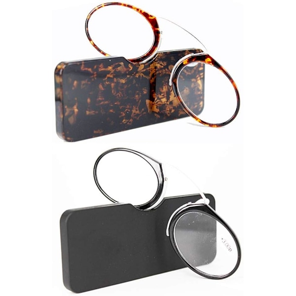 2-pack Näsklämmande Läsbrillor Utan Bågar för Män Kvinnor Inga Tinningar Tunna Fickläsare Ultratunna med Mini Bärbar Väska 150 Diopters