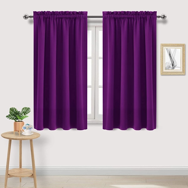 Mörkläggningsgardiner för sovrum – Gardinstångsficka, termiskt isolerade, energibesparande draperier för vardagsrum och kök, 2 paneler purple 132X160cm