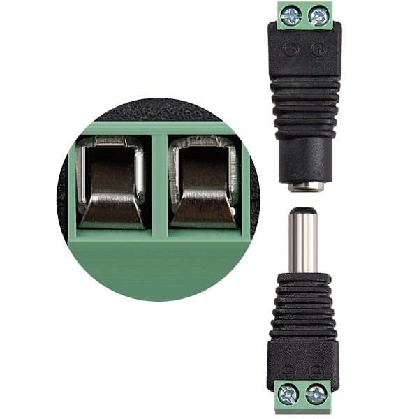 DC-kontakt adapterpluggset - 12V - Hona + hane - Skruvterminaler - 10 stycken