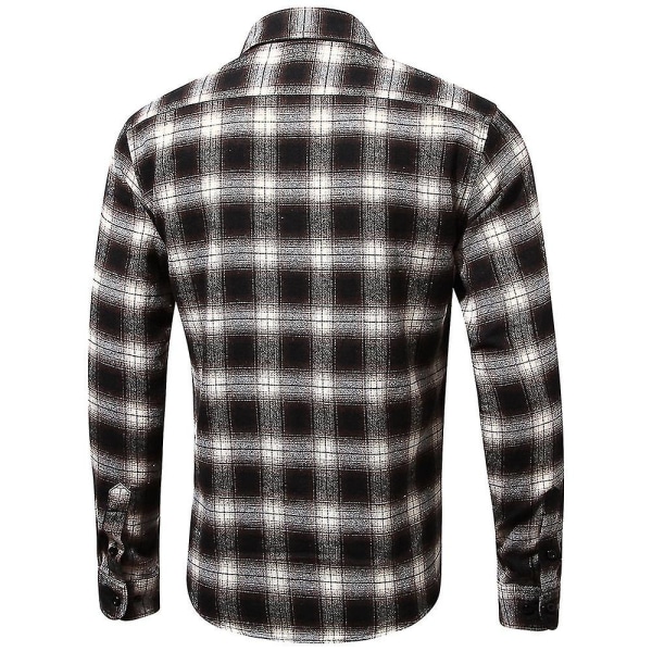 Rutig flanellskjortor för män Långärmad Casual Button Down Slim Fit Outfit Brown 2XL