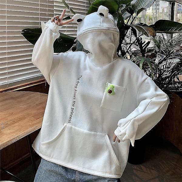 Fleece Hoodies Groda Hoodie Vinter Varma Tjocka Lösa Oversized Sweatshirt Ytterkläder Gray S