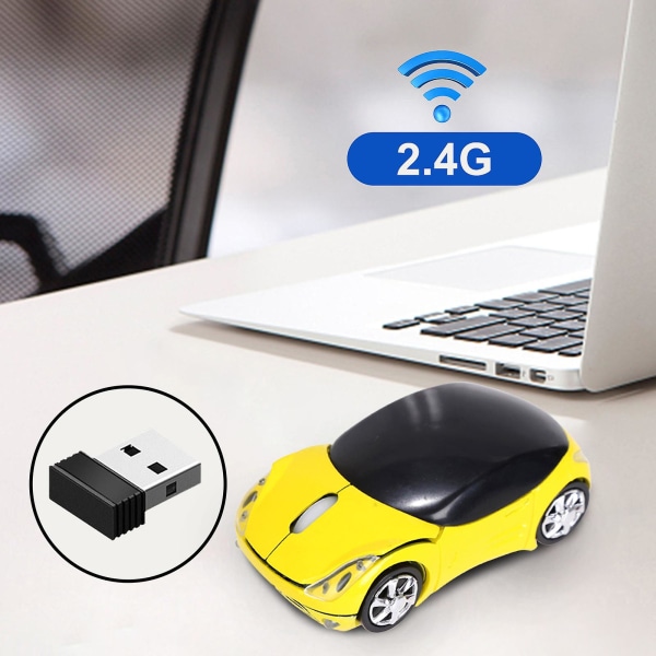 2,4ghz 1200dpi bilformad trådlös optisk mus USB rullningsmöss för pc Tablet Bärbar dator 139 Yellow