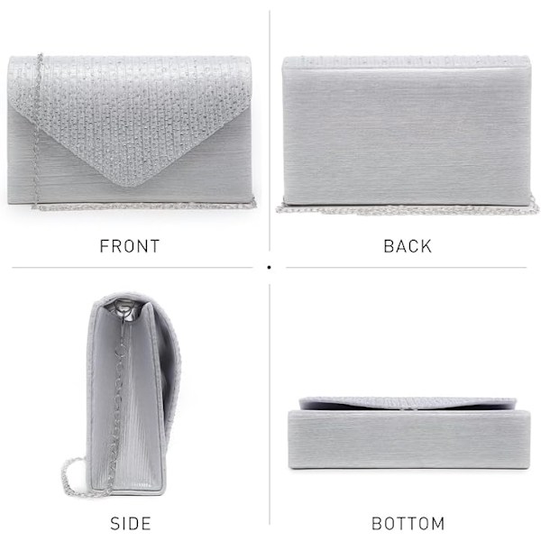 Damkvällsklänning Frosted Satin Clutch Väska Crossbody Handväskor Fest Bal Bröllop Kuvert Silver